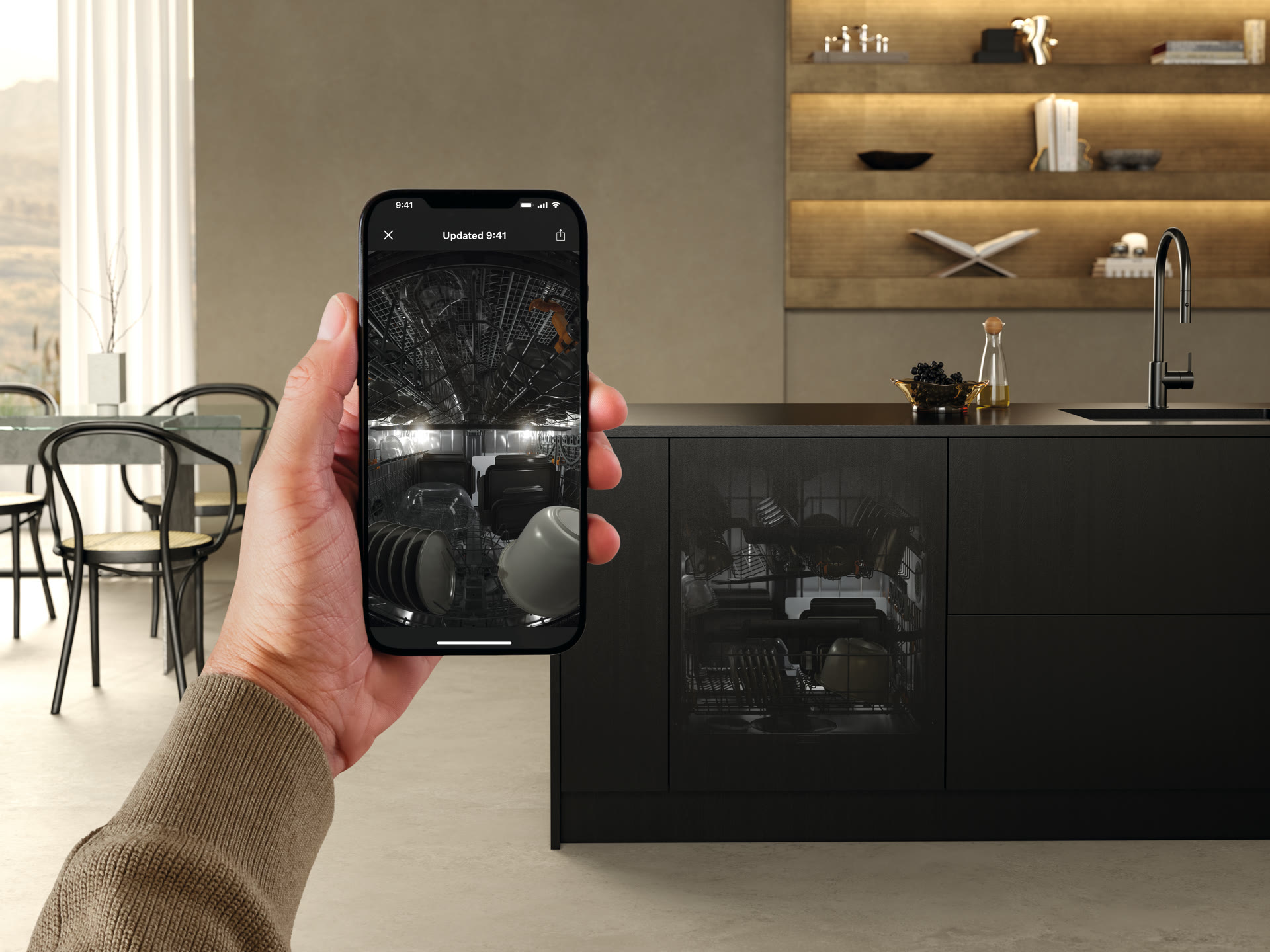 Aplicativo da Miele mostrando a foto da cuba tirada pela câmera da lava-louças G8 Diamond