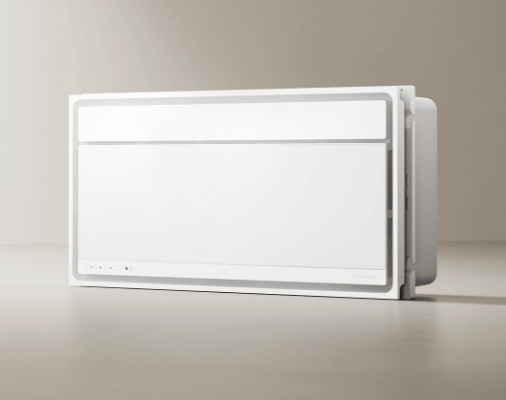 Painel branco retangular do aquecedor de banheiro Xiaomi Mijia 2C, visto em ângulo